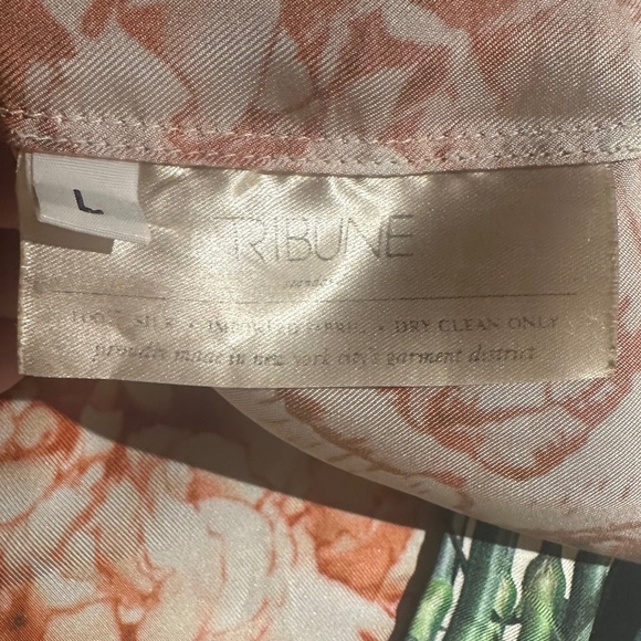 TRIBUNE STANDARD Orange and Green Botanical Sleeveless 100% Silk Dress - Size L. - Picture 15 of 16